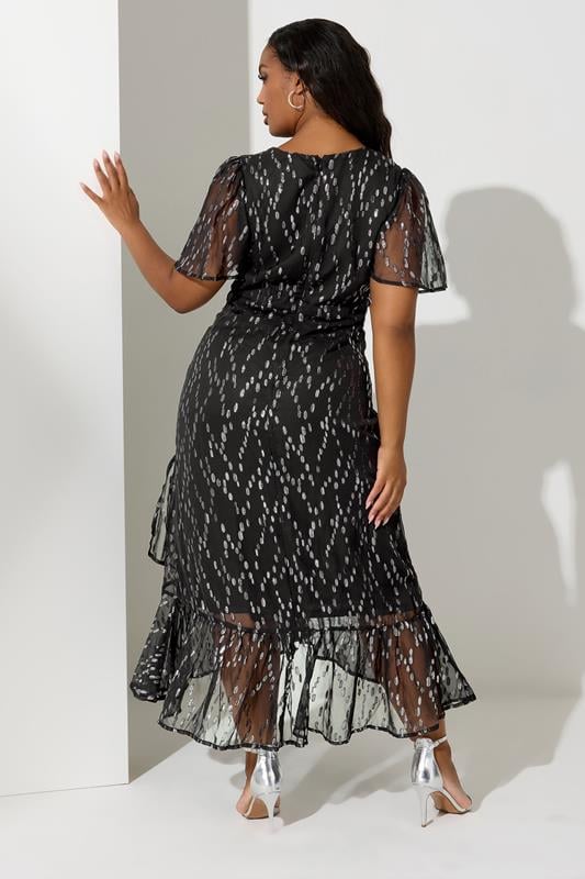 Evans YOURS LONDON Curve Black & Silver Metallic Dobby Wrap Dress