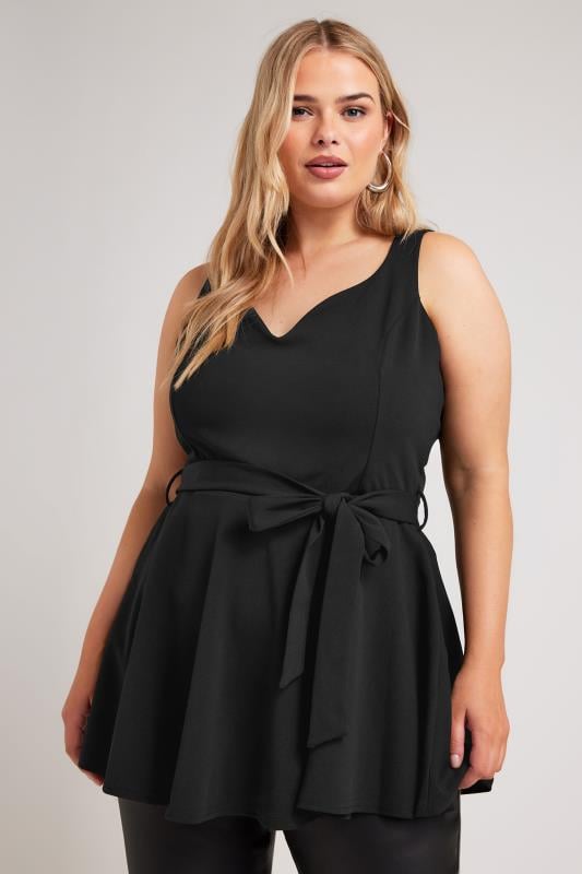 evans YOURS LONDON Curve Black Sleeveless Peplum Top