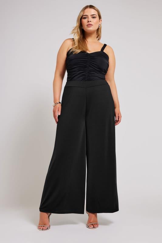Evans YOURS LONDON Curve Black Slinky Wide Leg Trousers