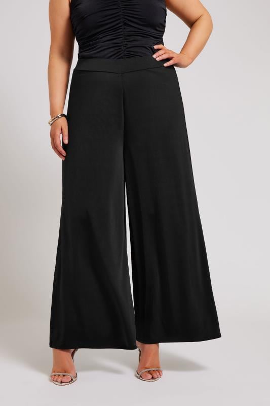 evans YOURS LONDON Curve Black Slinky Wide Leg Trousers