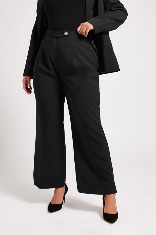 Evans YOURS LONDON Curve Black Tailored Wide Leg Suit Trousers