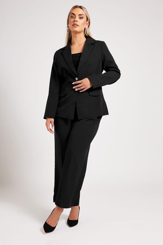 Evans YOURS LONDON Curve Black Tailored Wide Leg Suit Trousers