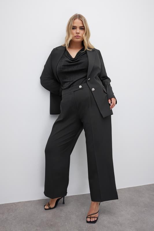 evans YOURS LONDON Curve Black Tailored Wide Leg Suit Trousers