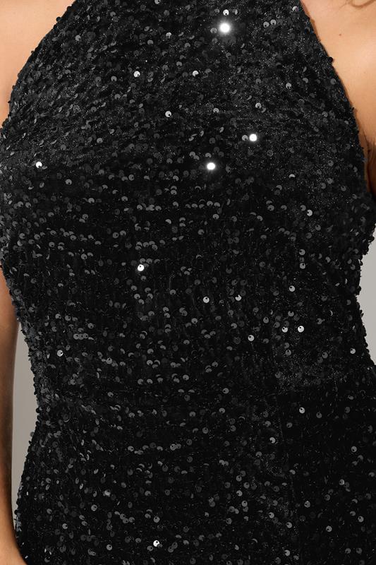 Evans YOURS LONDON Curve Black Velvet Sequin Halterneck Maxi Dress
