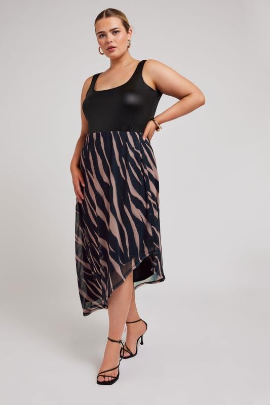 Evans YOURS LONDON Curve Black Zebra Print Asymmetric Mesh Skirt