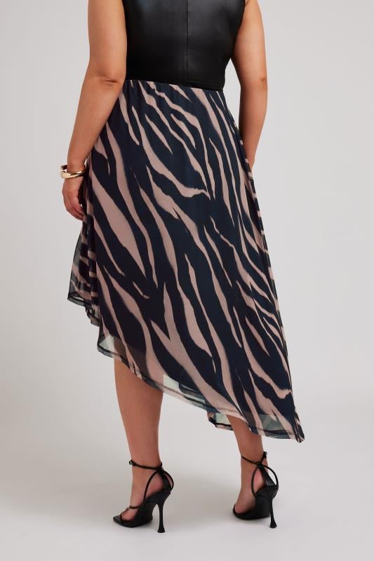 Evans YOURS LONDON Curve Black Zebra Print Asymmetric Mesh Skirt