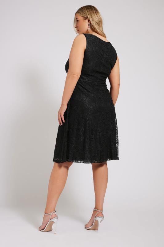 Evans YOURS LONDON Curve Black Zip Front Lace Skater Dress
