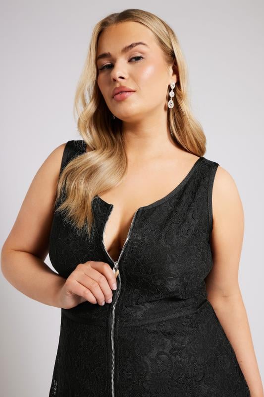 Evans YOURS LONDON Curve Black Zip Front Lace Skater Dress