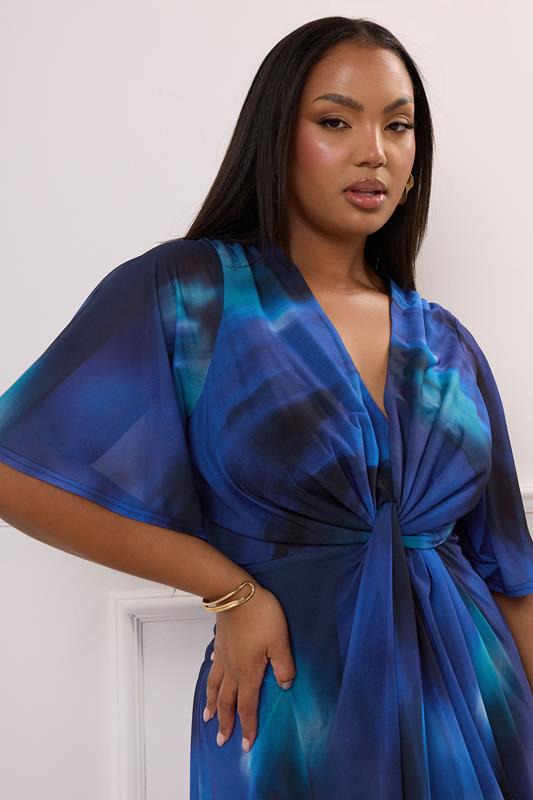 Evans YOURS LONDON Curve Blue Abstract Print Knot Front Maxi Dress