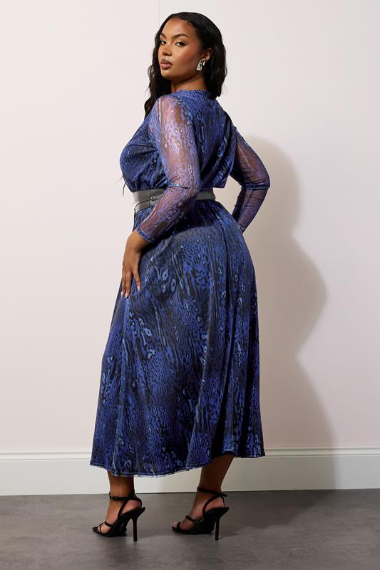 Evans YOURS LONDON Curve Blue Animal Print Mesh Maxi Dress With Belt