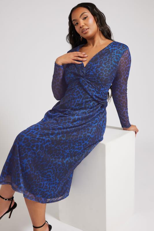 Evans YOURS LONDON Curve Blue Animal Print Twist Front Midaxi Dress