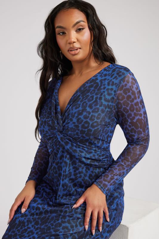 Evans YOURS LONDON Curve Blue Animal Print Twist Front Midaxi Dress