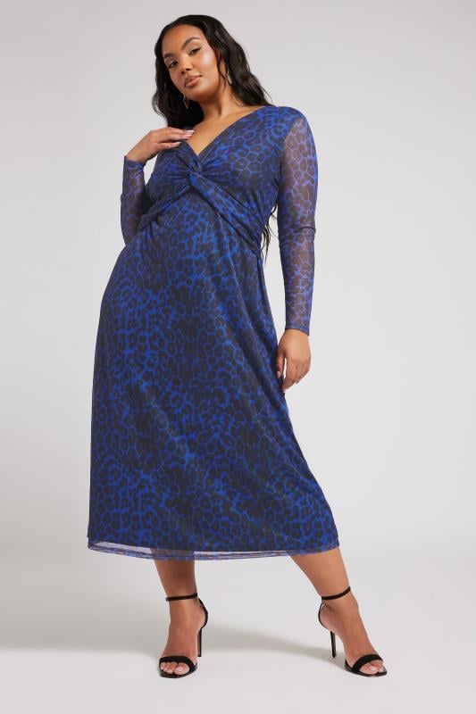 evans YOURS LONDON Curve Blue Animal Print Twist Front Midaxi Dress