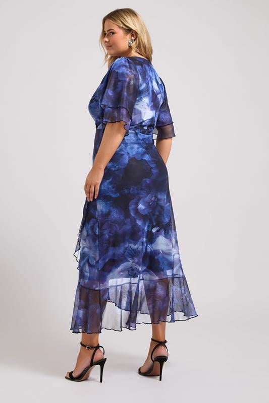 Evans YOURS LONDON Curve Blue Blur Floral Print Wrap Dress