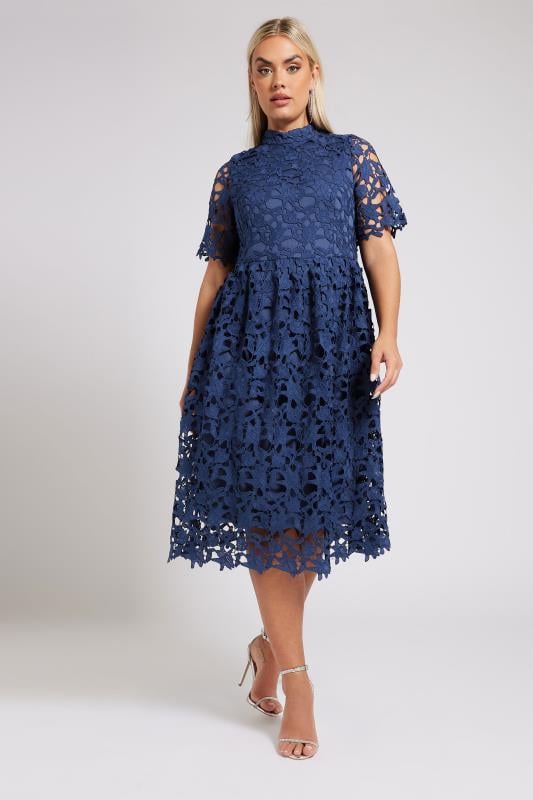Evans YOURS LONDON Curve Blue Crochet Lace Midi Dress