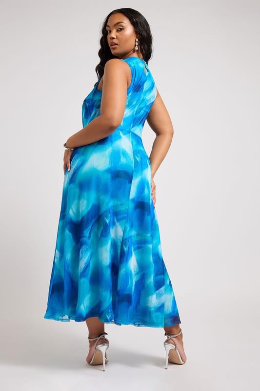 Evans YOURS LONDON Curve Blue Floral Mesh Draped Maxi Dress