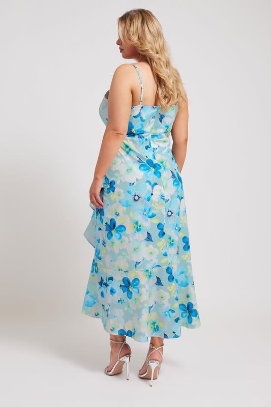 Evans YOURS LONDON Curve Blue Floral Print Ruffle Wrap Dress