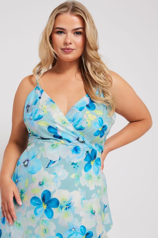 Evans YOURS LONDON Curve Blue Floral Print Ruffle Wrap Dress