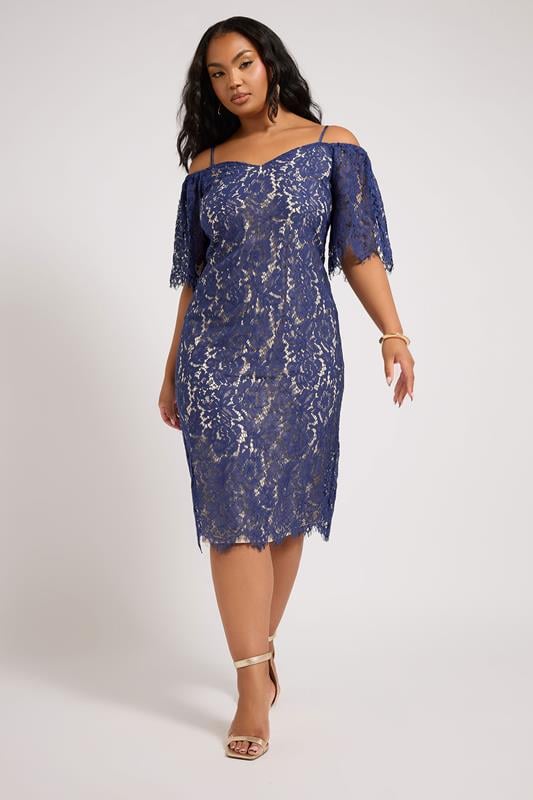 Evans YOURS LONDON Curve Blue Lace Cold Shoulder Shift Dress
