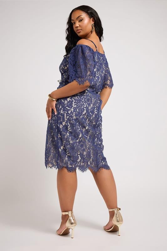 Evans YOURS LONDON Curve Blue Lace Cold Shoulder Shift Dress