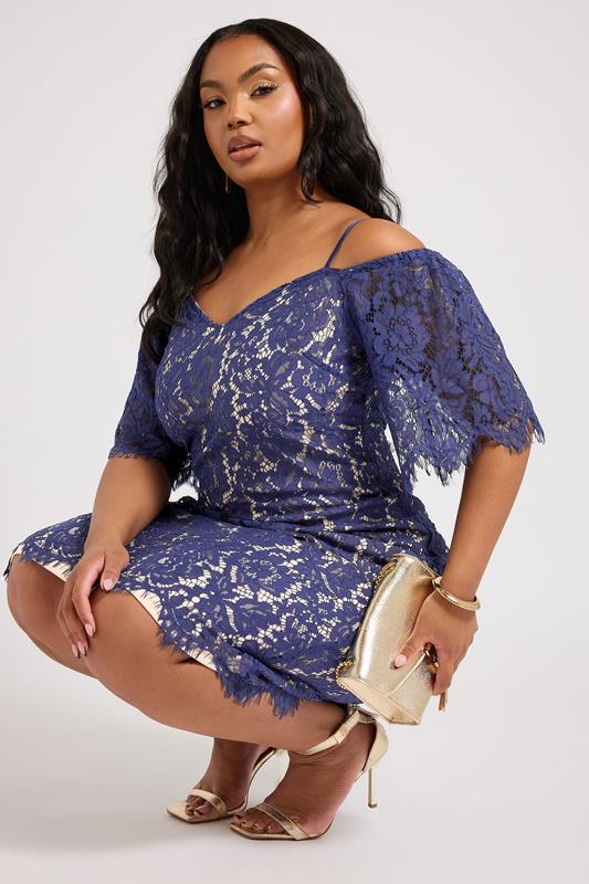 Evans YOURS LONDON Curve Blue Lace Cold Shoulder Shift Dress