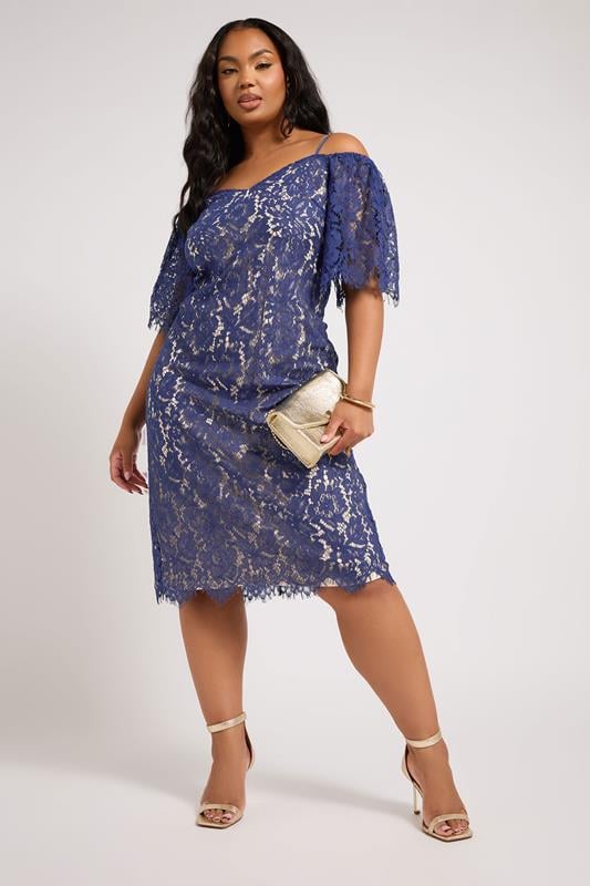 evans YOURS LONDON Curve Blue Lace Cold Shoulder Shift Dress
