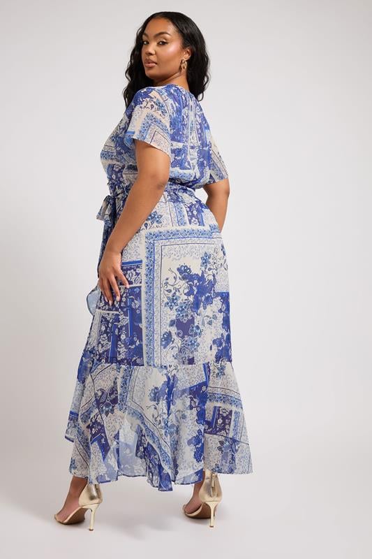 Evans YOURS LONDON Curve Blue Scarf Print Ruffle Wrap Dress