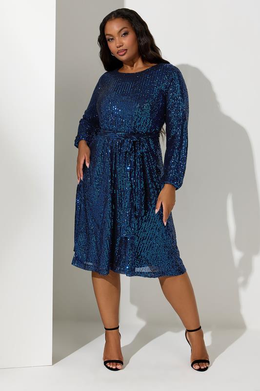 Evans YOURS LONDON Curve Blue Sequin Skater Midi Dress
