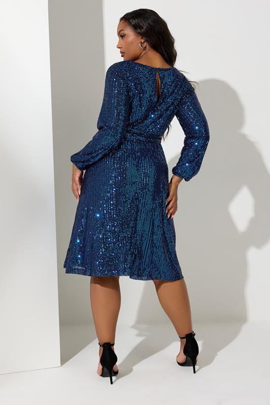 Evans YOURS LONDON Curve Blue Sequin Skater Midi Dress