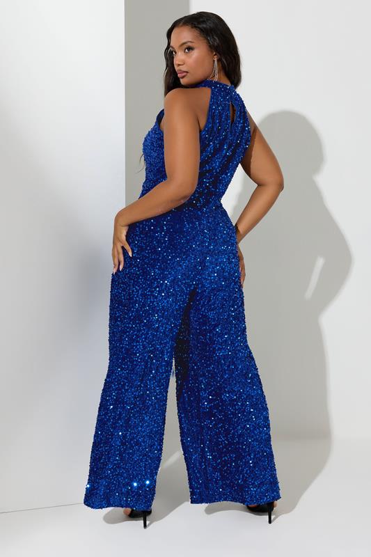 Evans YOURS LONDON Curve Blue Sequin Velvet Jumpsuit