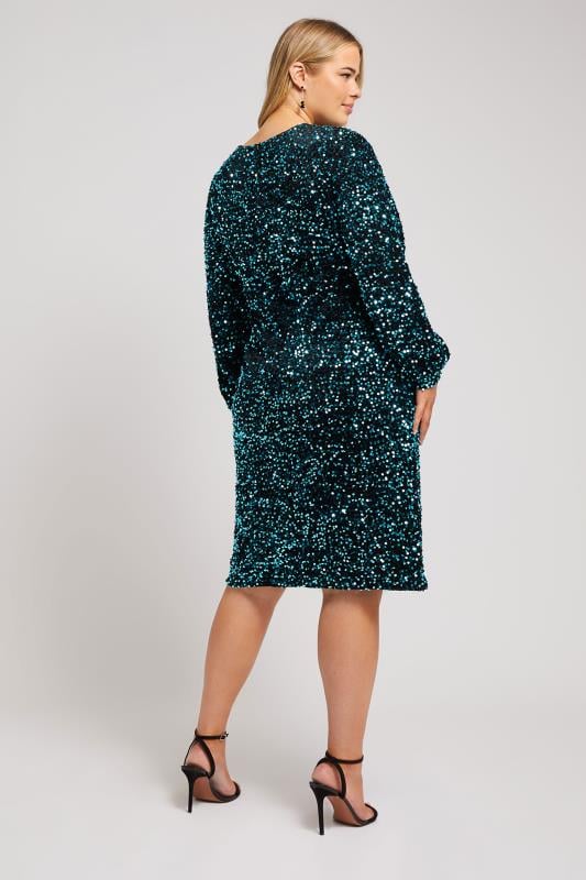 Evans YOURS LONDON Curve Blue Sequin Velvet Shift Dress