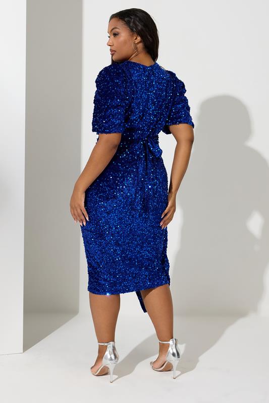 Evans YOURS LONDON Curve Blue Sequin Velvet Wrap Dress