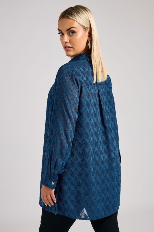Evans YOURS LONDON Curve Blue Textured Longline Shirt