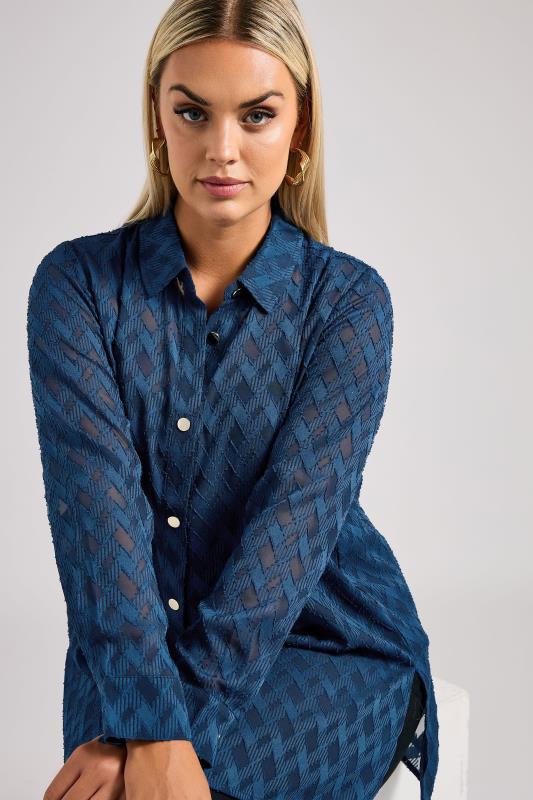 Evans YOURS LONDON Curve Blue Textured Longline Shirt
