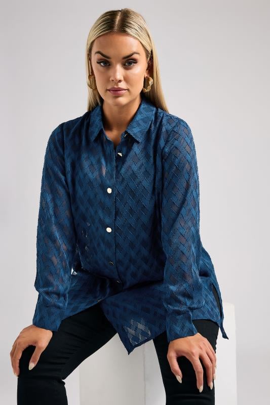 evans YOURS LONDON Curve Blue Textured Longline Shirt