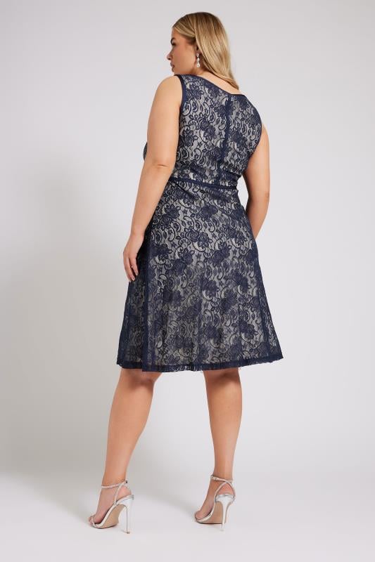 Evans YOURS LONDON Curve Blue Zip Front Lace Skater Dress