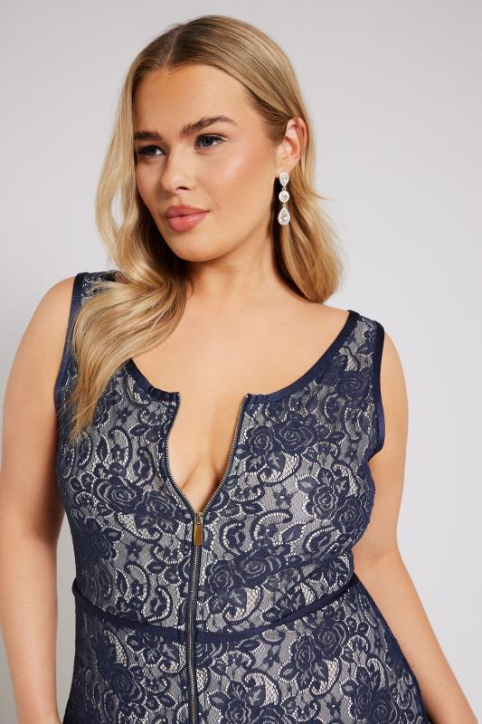 Evans YOURS LONDON Curve Blue Zip Front Lace Skater Dress