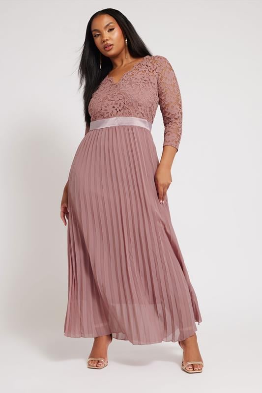 Evans YOURS LONDON Curve Blush Pink Lace Pleated Maxi Dress