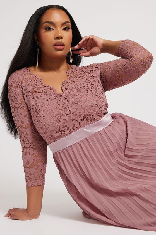 Evans YOURS LONDON Curve Blush Pink Lace Pleated Maxi Dress