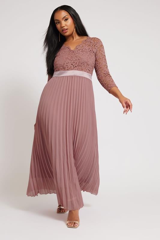 evans YOURS LONDON Curve Blush Pink Lace Pleated Maxi Dress