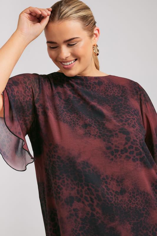 Evans YOURS LONDON Curve Burgundy Red Animal Print Flutter Sleeve Blouse