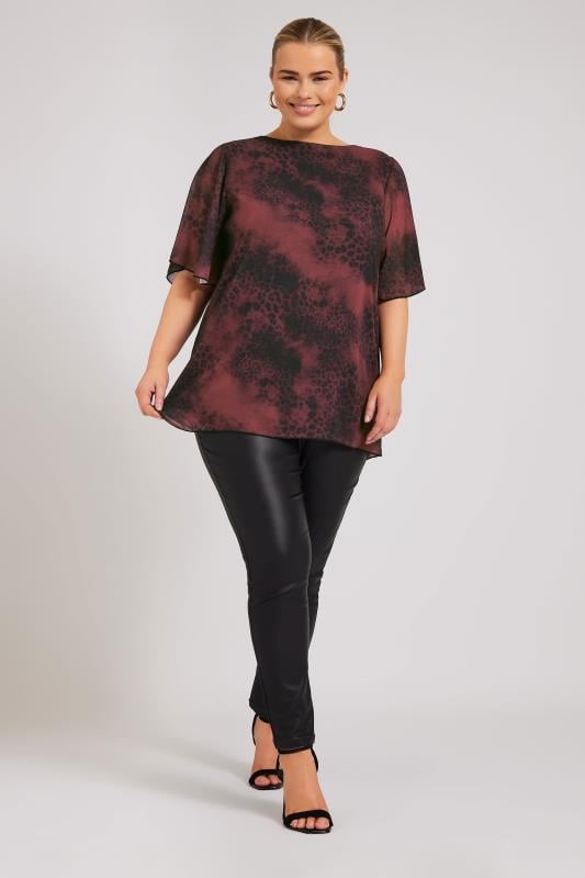Evans YOURS LONDON Curve Burgundy Red Animal Print Flutter Sleeve Blouse