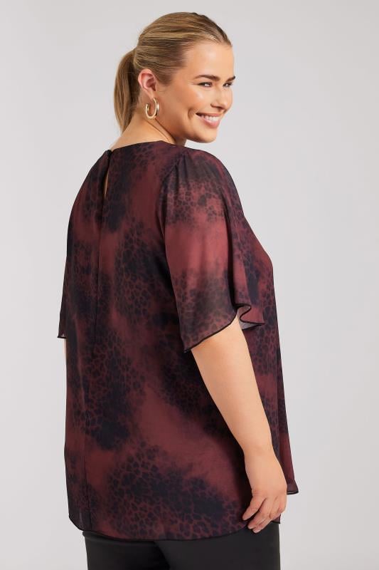 Evans YOURS LONDON Curve Burgundy Red Animal Print Flutter Sleeve Blouse