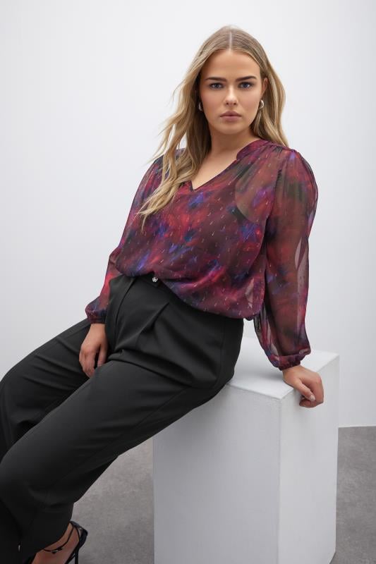 Evans YOURS LONDON Curve Burgundy Red Blur Abstract Print Blouse