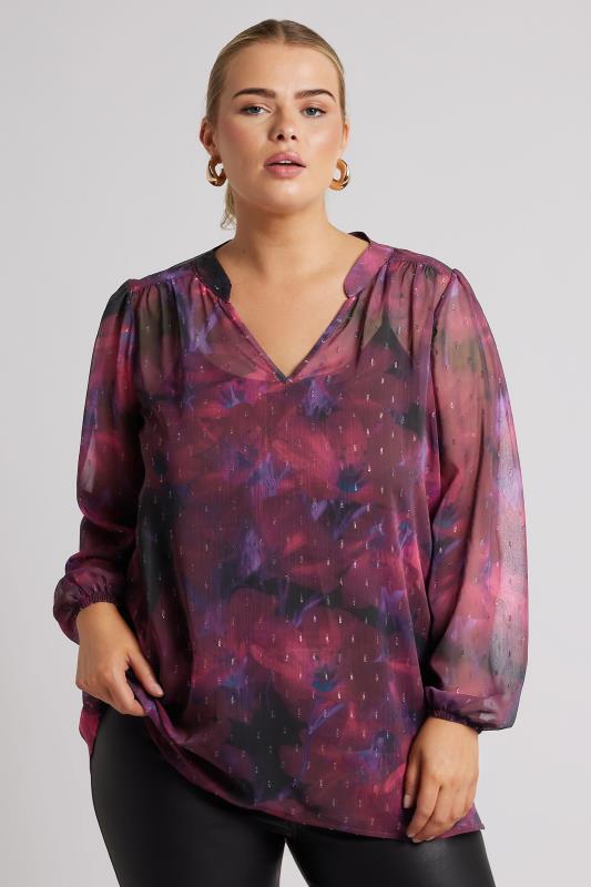 Evans YOURS LONDON Curve Burgundy Red Blur Abstract Print Blouse