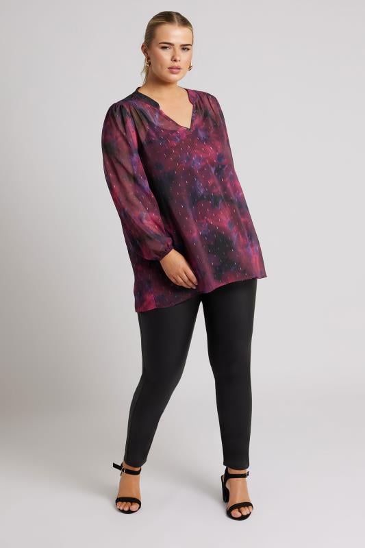 Evans YOURS LONDON Curve Burgundy Red Blur Abstract Print Blouse