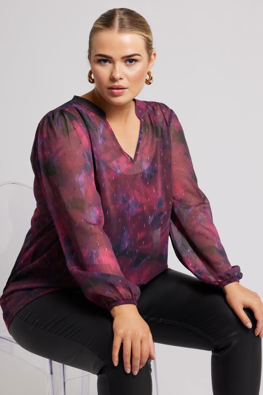 evans YOURS LONDON Curve Burgundy Red Blur Abstract Print Blouse