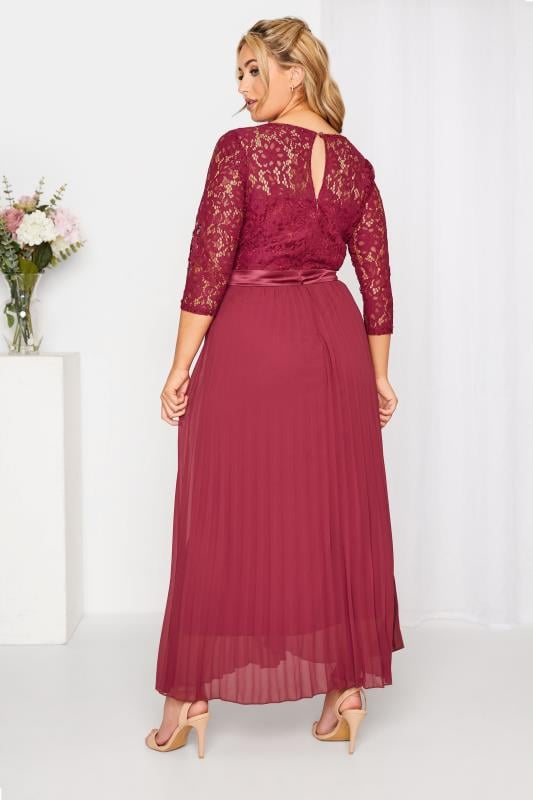 Evans YOURS LONDON Curve Burgundy Red Lace Pleated Maxi Dress