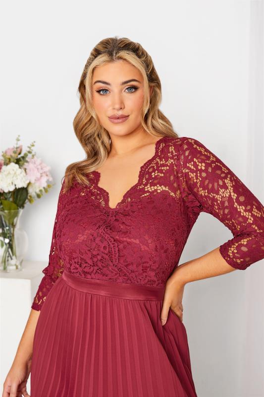Evans YOURS LONDON Curve Burgundy Red Lace Pleated Maxi Dress