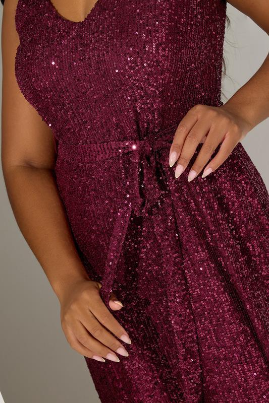 Evans YOURS LONDON Curve Burgundy Red Sequin V-Neck Maxi Dress
